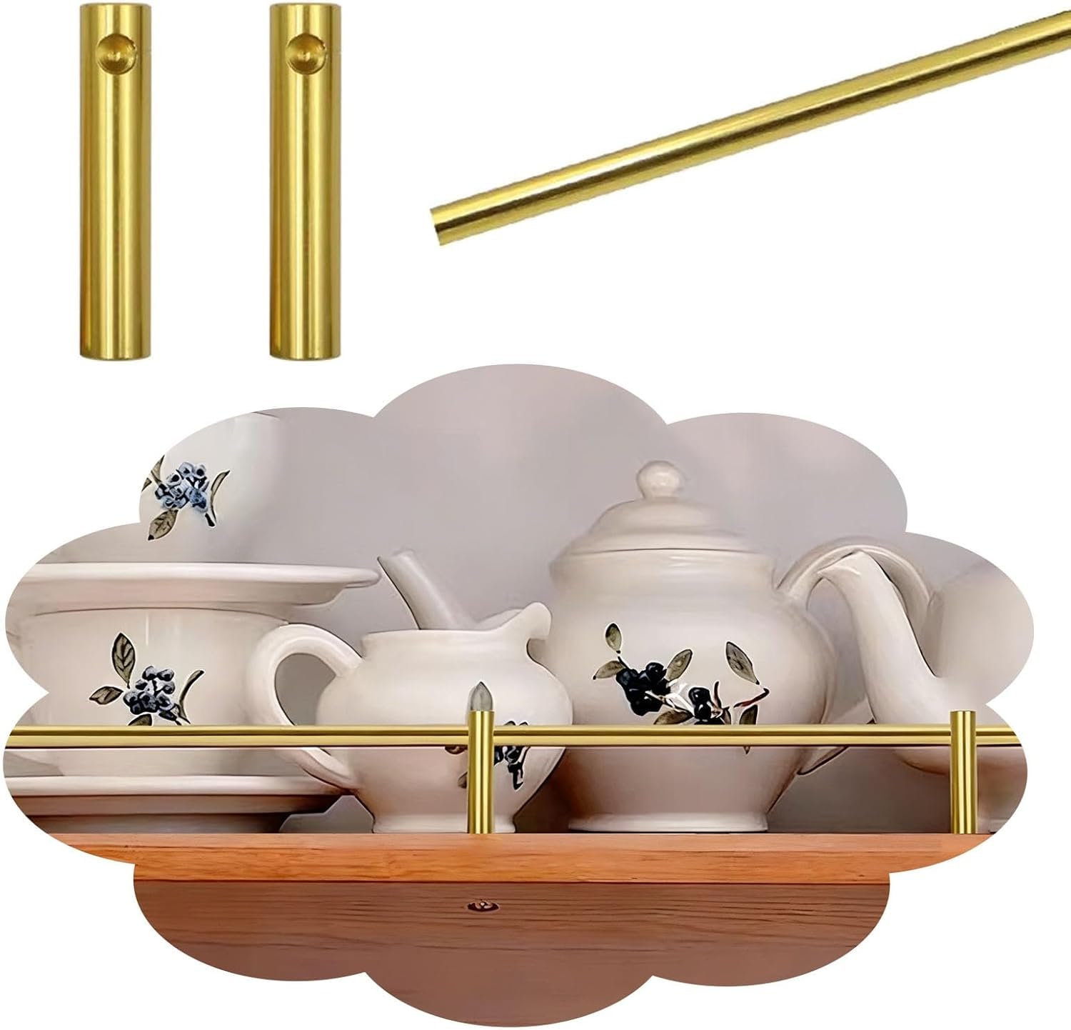 Usknxiu Aluminum Alloy Shelf Guard Rail, Metal Shelf Guard Rail Set for Gallery Shelves, Cabinet & Bookshelf Safety Fence, Decorative Support Rod for Shelves,Gold C,24in/61cm