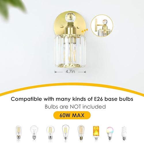 Miniatura 9 de Lámparas de baño doradas de 3 luces, modernas luces de tocador de baño con pantalla de cristal transparente, moderno aplique de pared de 3 luces de