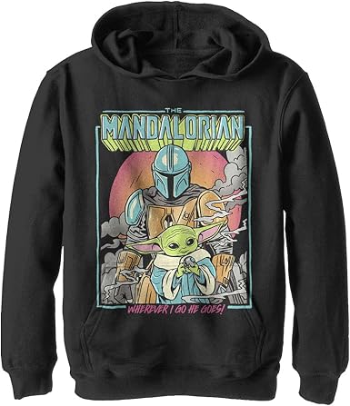 Amazon.com: STAR WARS Mandalorian He Goes - Sudadera con capucha para niño  : Ropa, Zapatos y Joyería