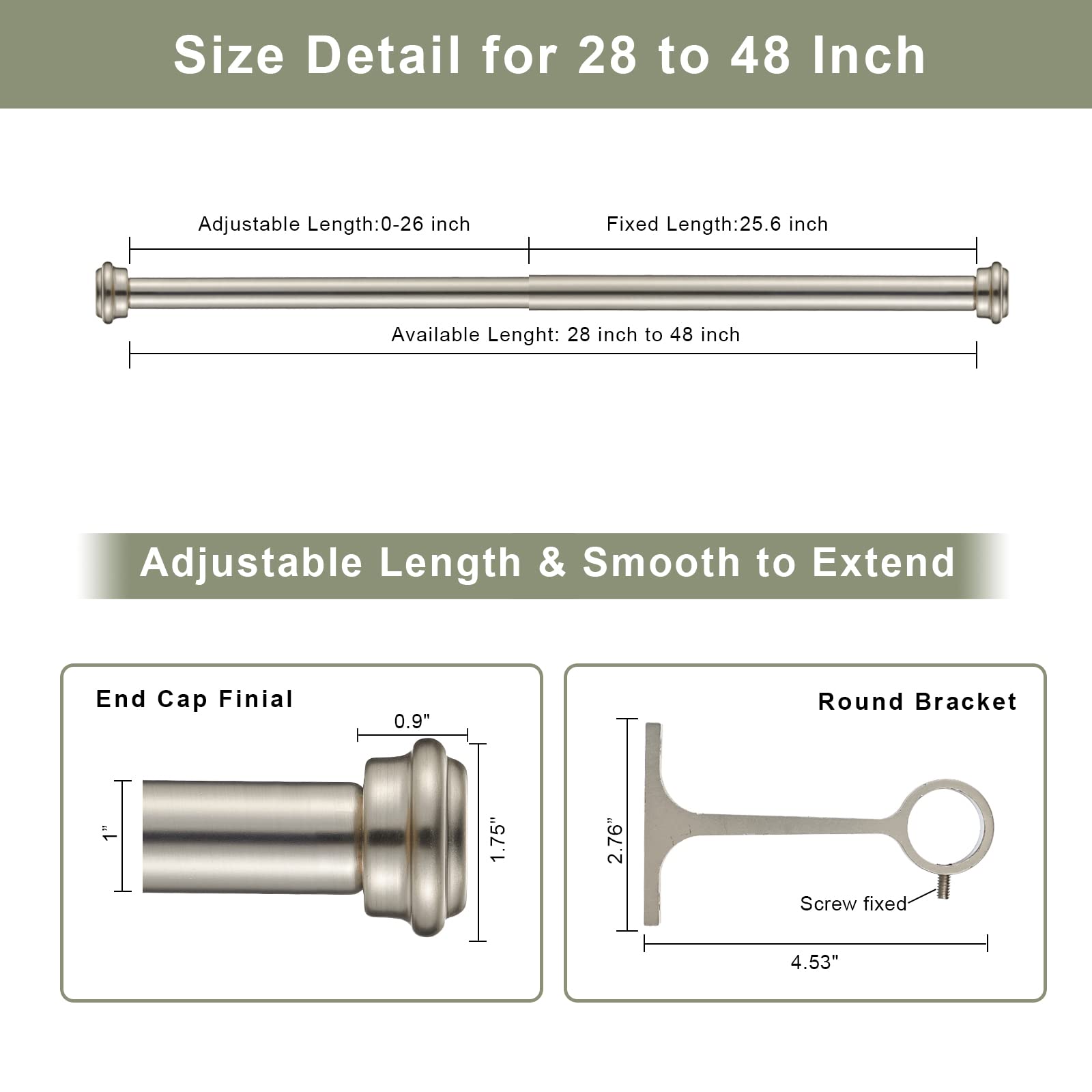 Vimayta 2 Aste Per Tende Regolabili 120-213 Cm - Diametro 2.5 Cm - Oro - Set Con Staffe E Terminali