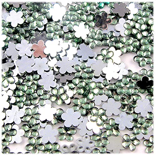 144pc Acrylic Aluminum foil Flat Back Flower Rhinestones 10mm Light Green (Peridot)