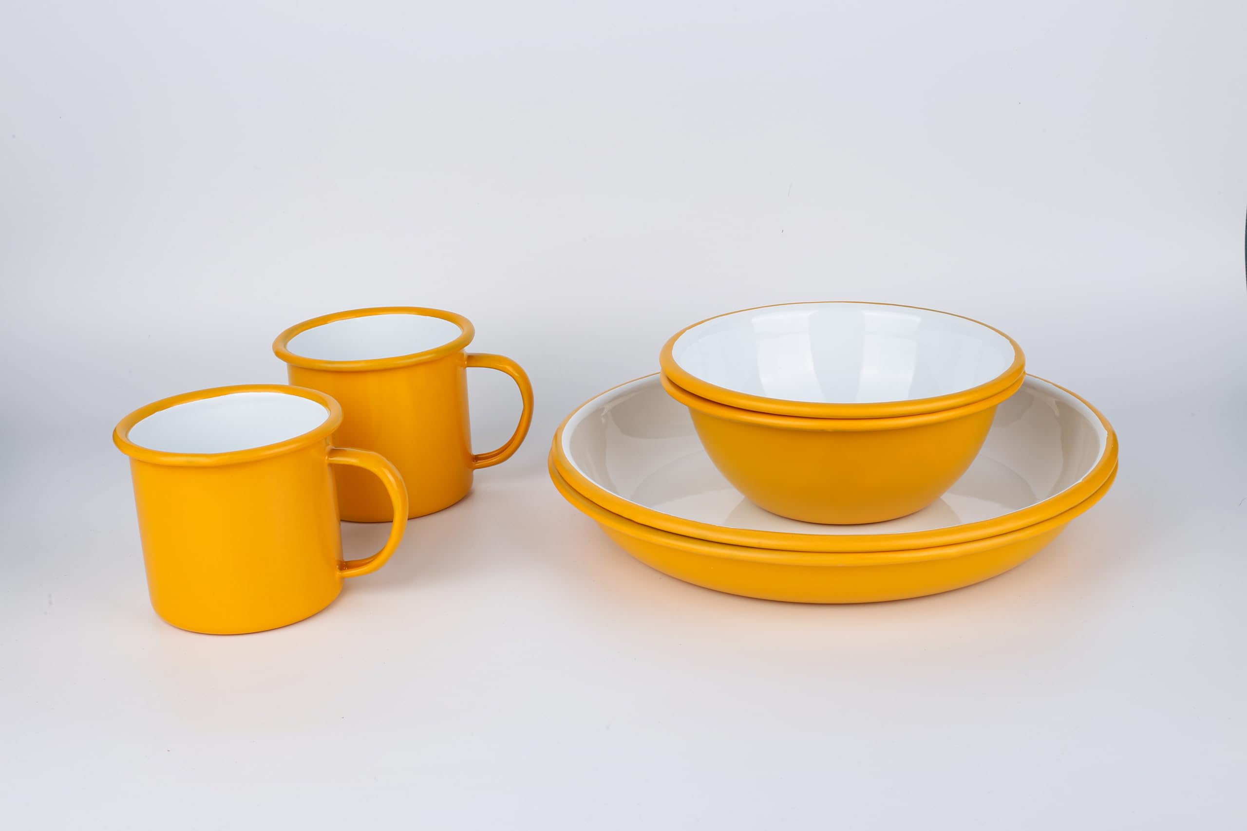 Lost & Found 6 Piece Premium Enamel Set for Two, Campfire Yellow, 6 Pieces