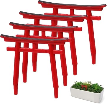 Baluue Aquarium Torii Sculpture Mini Fish Tank Ornament Japanese Shrine Gate Garden Landscape Decoration for Zen Aquatic Accessories Set of 4