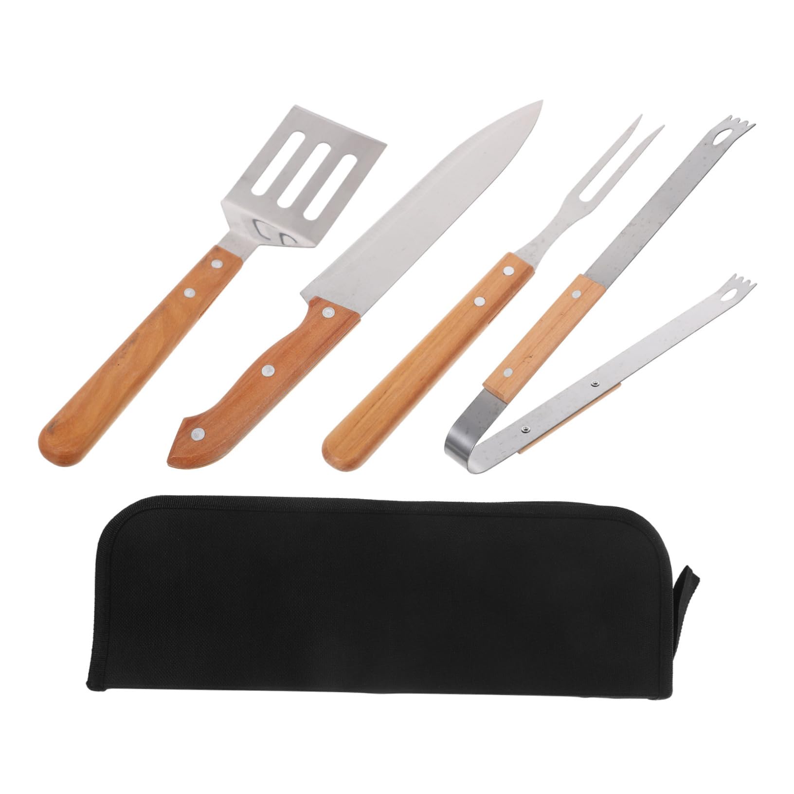 ULTECHNOVO Narzędzi Do Grilla Ze Stali Nierdzewnej Ergonomiczne Akcesoria Do Grillowania z Drewnianą Rączką Łatwe Czyszczeniu Przenośny Torbą Zewnątrz Idealny Kemping i Pikniki