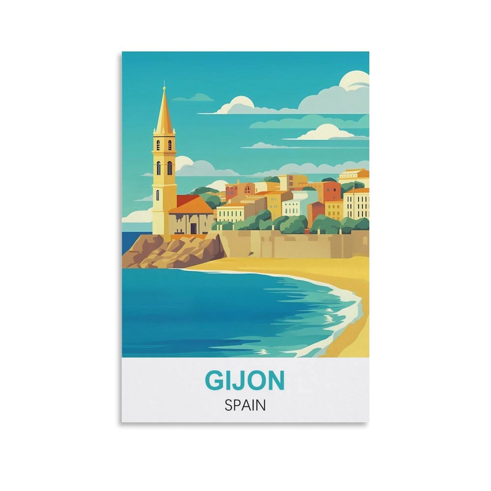 CTZIKWW Gijon Spain Vintage Travel Poster 12x18inch(30x45cm) Canvas Art Prints Picture Wall Art Painting