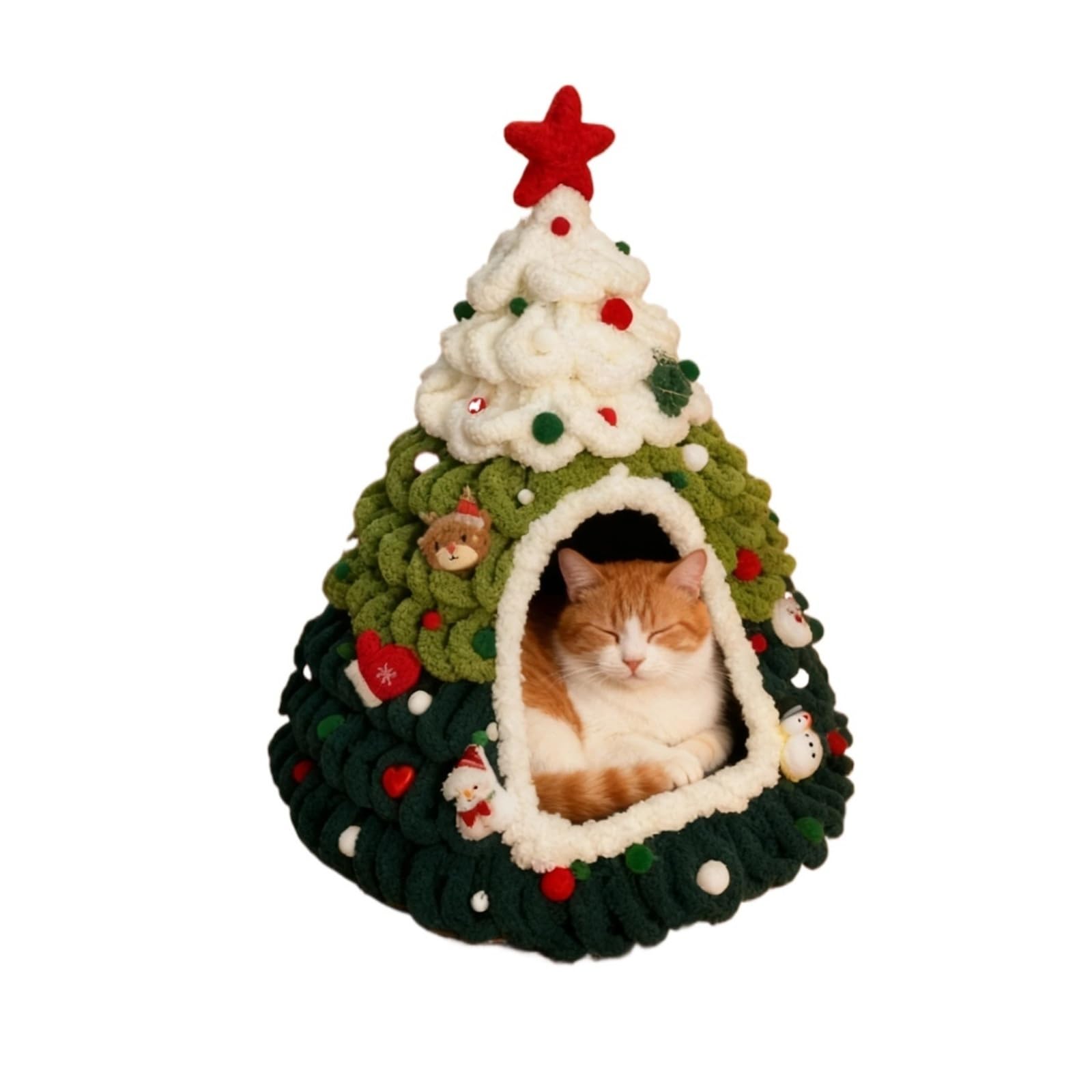 Nid d'hiver pour chat, lit fini fait main et maison d'hiver semi-fermée en feutre
