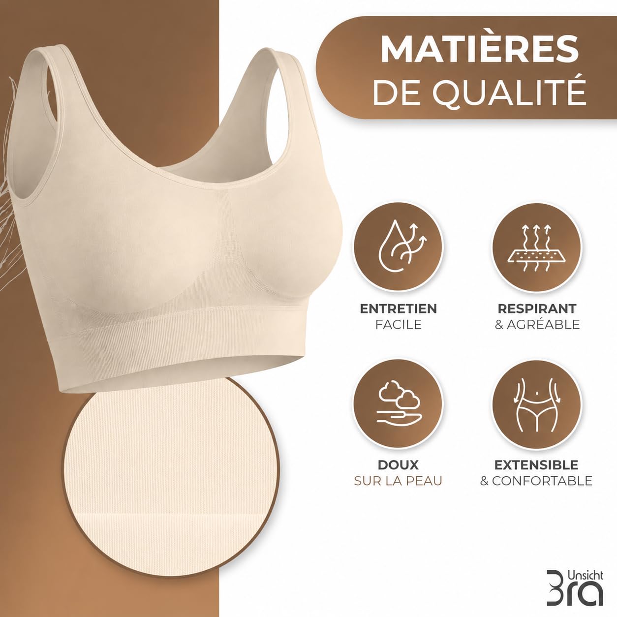 UnsichtBra Femme Soutiens-Gorge sans Armatures,sans Coutures et sans Crochets | Confort Soutien Gorge de Tous Les Jours
