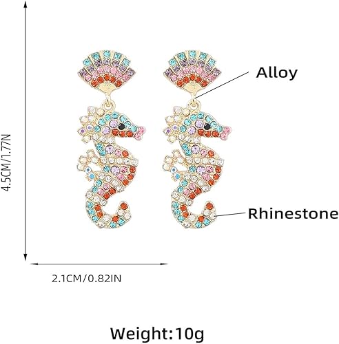 Miniatura 2 de Aretes de caballito de mar, aretes colgantes de caballito de mar de conchas de playa para mujer, aretes bohemios de caballito de mar con cuentas,