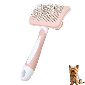 Self Cleaning Slicker Dog Brush for Small Long-Haired Breeds, One-Click