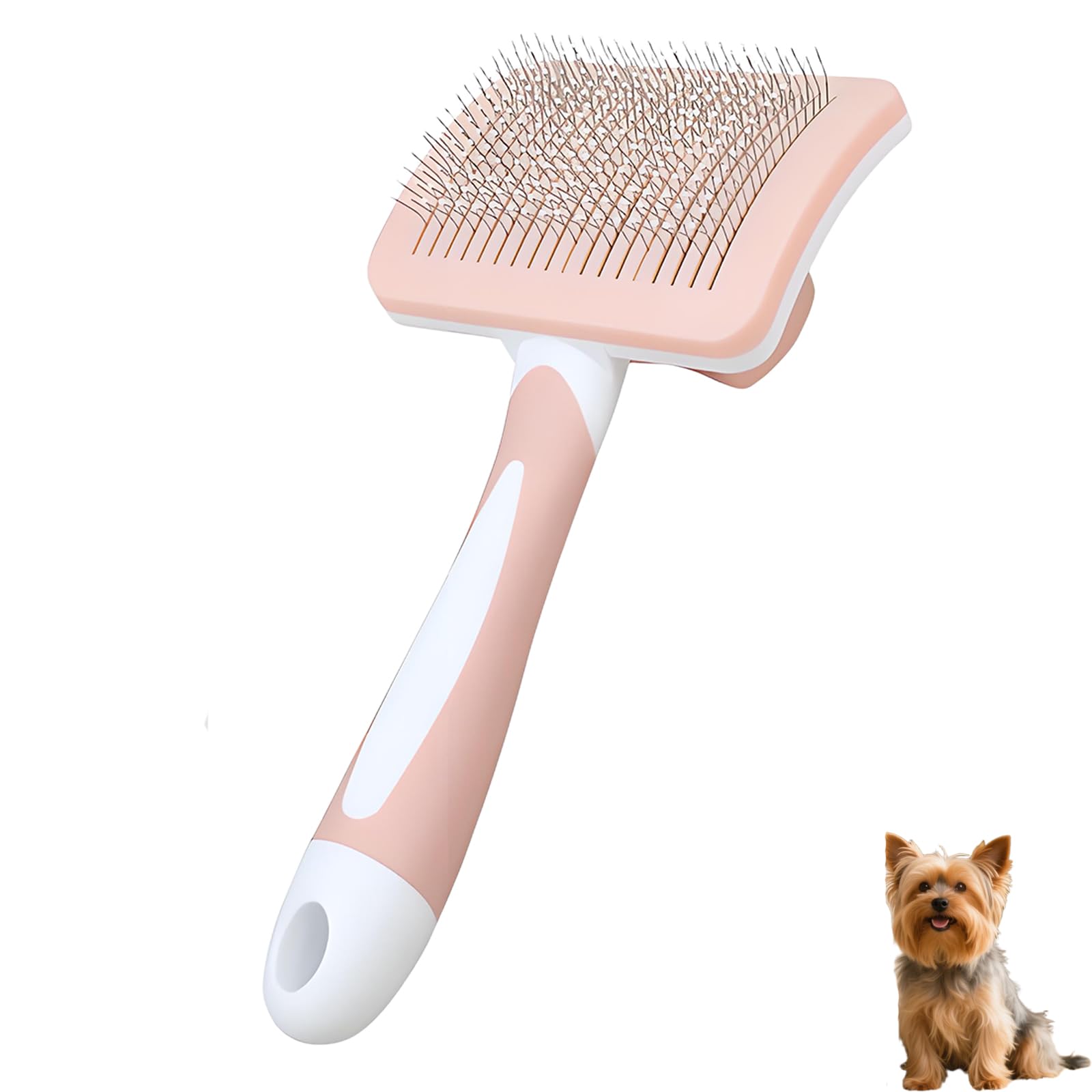 Photo 1 of PetJoyHaven Self-Cleaning Slicker Dog Brush for Small Long-Haired Breeds - Pink