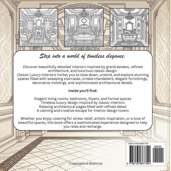 Classic Luxury Interiors Elegant Homes and Timeless Design to Color (Interior Styles Coloring Collection) image 3
