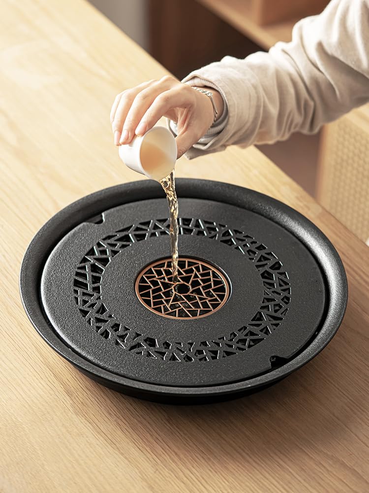 Taca na herbatę ceramiczna biurowa taca do przechowywania wody retro okrągła herbata prosty zestaw Kung Fu odpowiedni do podróży, do domu i na zewnątrz zestaw do herbaty Gongfu