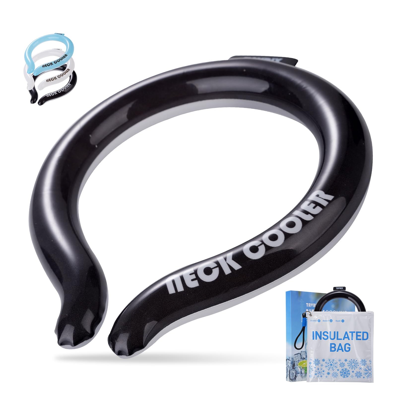 Neck Cooling Tube with Insulation Bag, Reusable Ice Ring for Instant Cooling, Freezes Below 64℉- Ideal for Hot Weather, Outdoor Sports, and Workers. Wearable Neck Cooler in Summer.(Black, L)