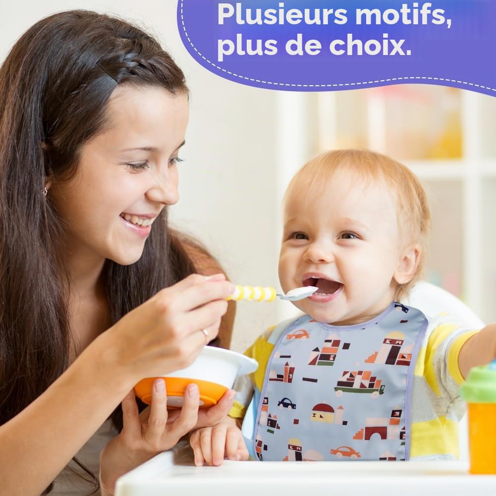 Aolso Bavoirs Bébé 7pcs - Imperméable et Lavable, Bandana avec Grandes Poches, Alimentaires pour Garçons et Filles