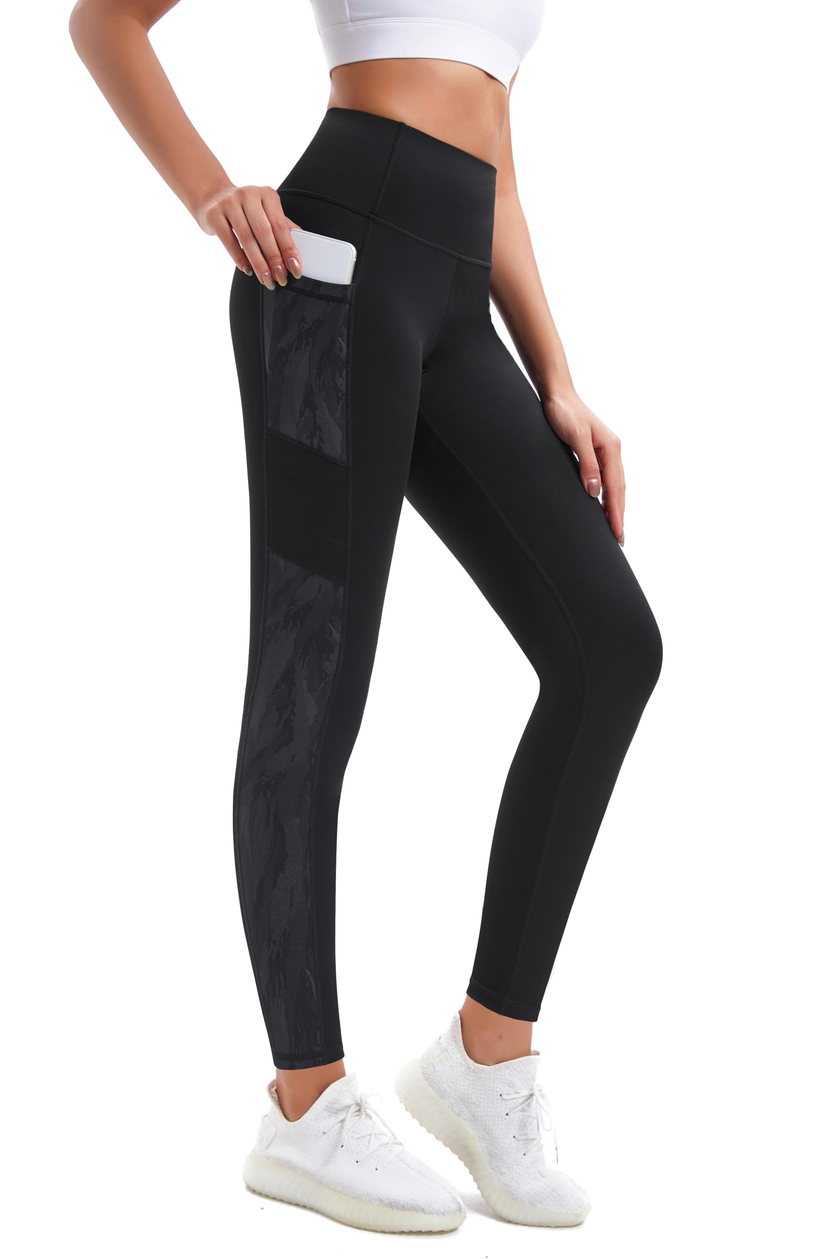 Buepeara Damen Sport Leggings mit Taschen, High Waist Sporthose Tights Laufhose Fitnesshose Yogahose