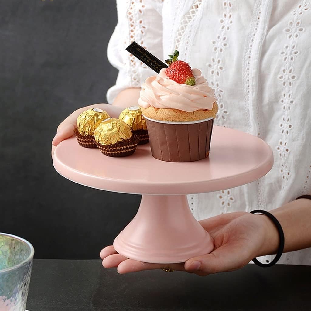 Cake Stand Pink Girl Cake Table Ceramic Matte Wedding Birthday Dessert High Cake Stand Shop Baking Cake Stand Party Graduation Ceremony Cupcake Stand(Medium)