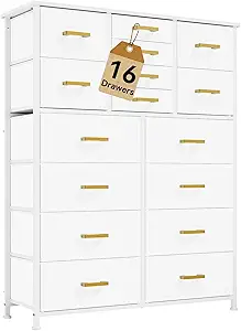 DWVO Dresser for Bedroom with 16 Drawers, Large Chest of Drawers, Tall Dressers for Bedroom with Wood Top and Metal Frame