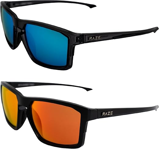 2 Pairs of Raze Journey Sports &amp; Motorcycle Sunglasses Crystal Grey Frames Smoke Blue Mirror Lens Black Gloss Frame Smoke ...