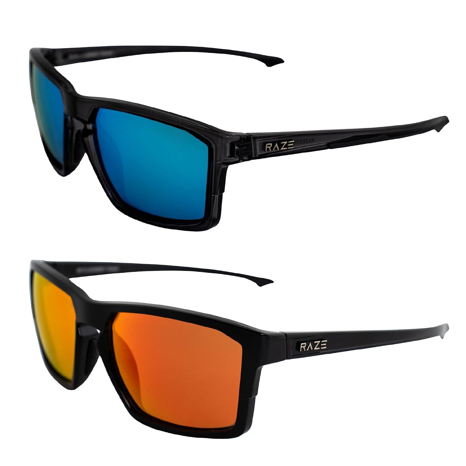 2 Pairs of Raze Journey Sports & Motorcycle Sunglasses Crystal Grey Frames Smoke Blue Mirror Lens Black Gloss Frame Smoke ...