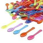 Extra Sturdy, Gmark 100pc 3 Assorted Multi-Color Taster Plastic Mini Spoons for frozen food, Ice Cream Dessert White 1 Box Set GM1002G