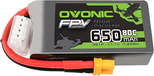 OVONIC Batería Lipo de 11.1V 650mAh 3S 80C con enchufe XT30 para RC coche, barco, camión, helicóptero, helicóptero, helicóptero, multimotor, piezas
