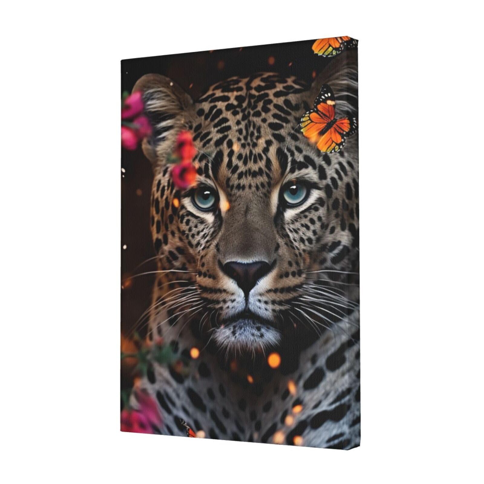 KLOPH Leopard and Butterfly Canvas Wall Art for Living Room 12"x18" Modern Artwork Painting for Bathroom Hanging Canvas Prints Aesthetic Wallart for Bedroom Kitchen Office Wall Decor
