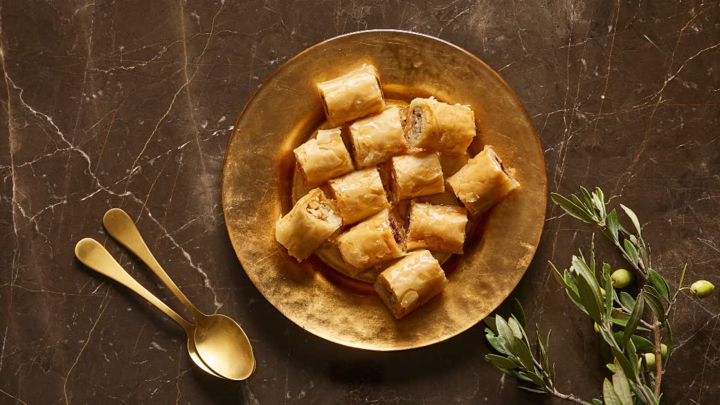 Auténtica Baklava de nuez en Caja. Hecha a Mano. Peso 822 Gr. Surtido de 42 Bocados. con Aceite de Oliva Virgen Extra y Sin Aceite de Palma.