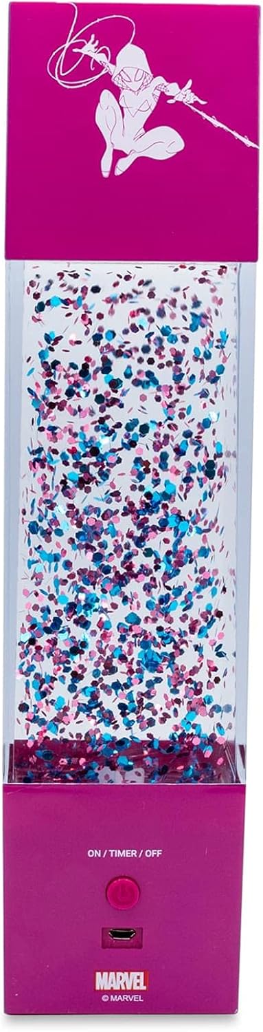 Marvel Spider-Gwen USB Powered Glitter Motion Lamp LED Light | Nightstand Table Lamp For Bedroom, Desk, Living Room | Home Decor Room Essentials | Comic Book Toys, Gifts And Collectibles | 12 Inches