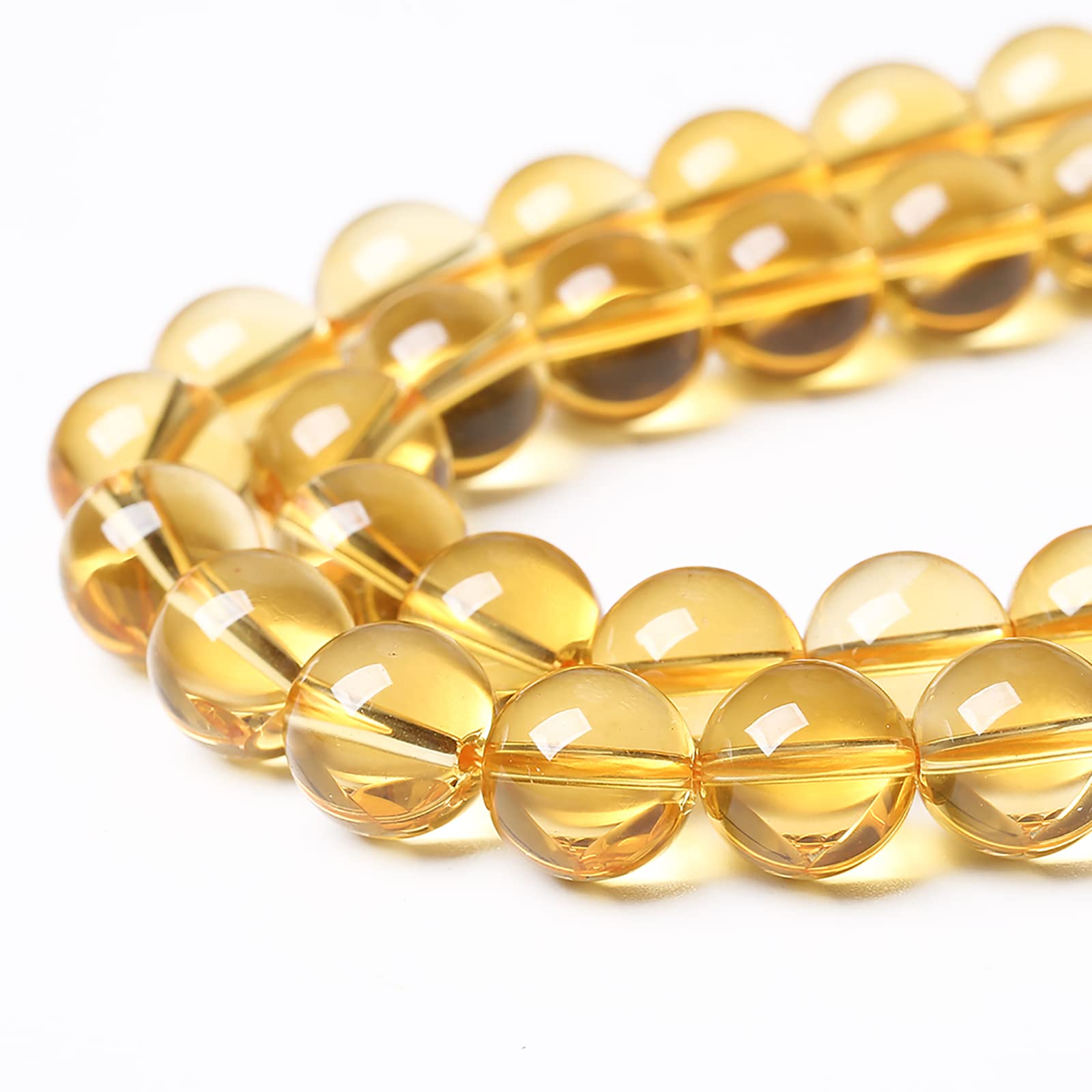 Fil De Perles En Citrine - Boules 8mm Jaune Clair Transparent, Environ 45 Pièces, 39cm