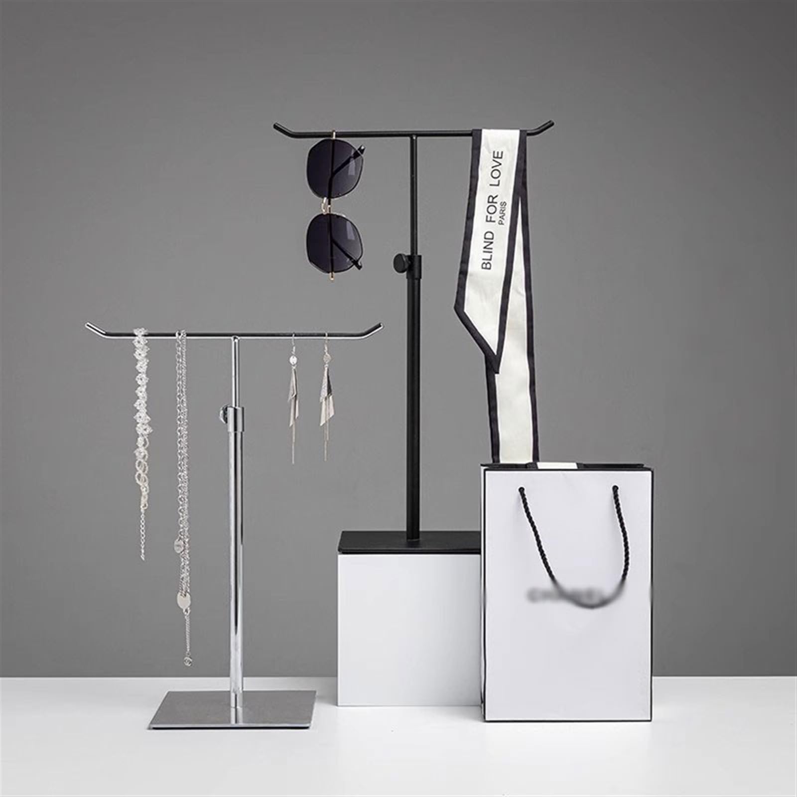 Expositor de Joyas - Soporte metálico en Forma de T para Collares, Pendientes y Pulseras - Organizador de Mesa para Colgantes y Accesorios