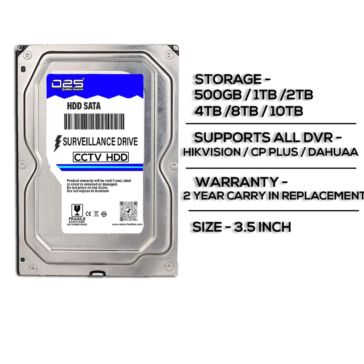 Amazon.in: Buy D25 Video 500GB Hard Disk for Dahua (XVR4104C-I) 4