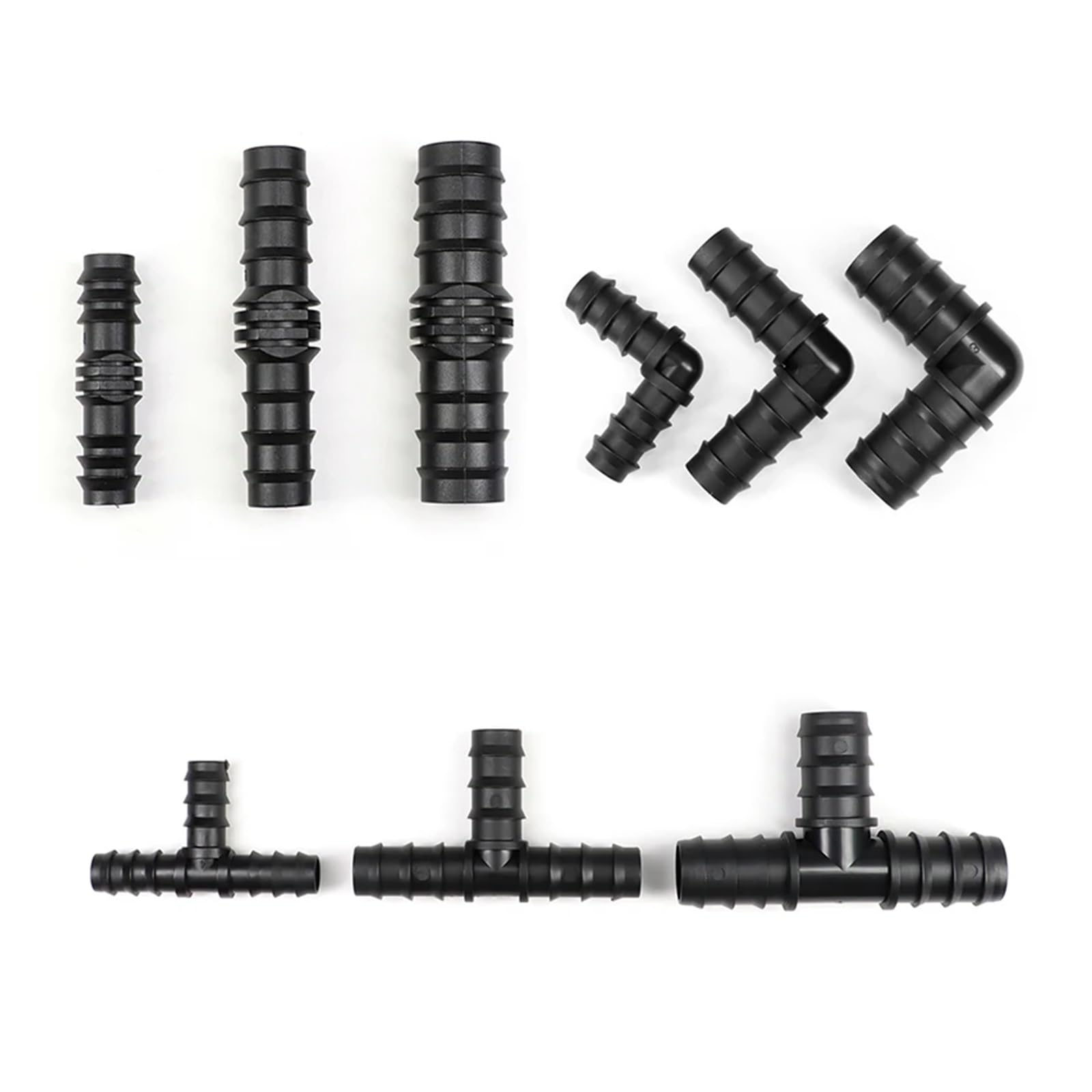 Junta de tubería de PE, conector de codo recto en T de 16mm, 20mm y 25mm, conector de manguera rociadora for riego de invernadero(Straight,25mm,50 pieces)