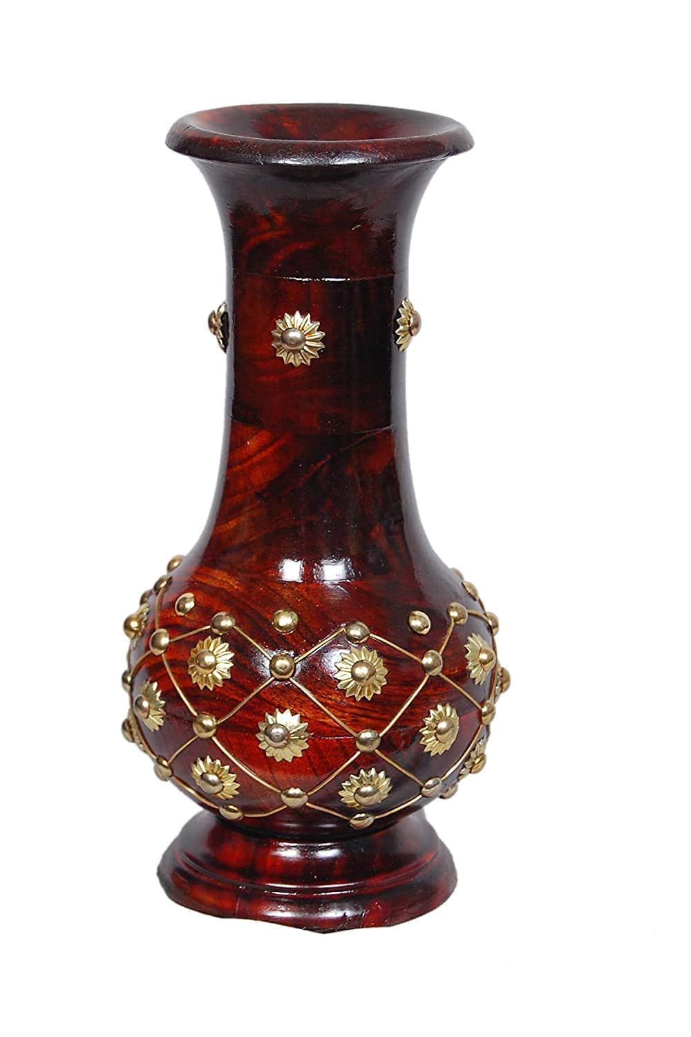 Sankalan Creations Wooden Flower Pot/Vase Stand with Brass Work (Brown, Size 10 inch)-picture-10