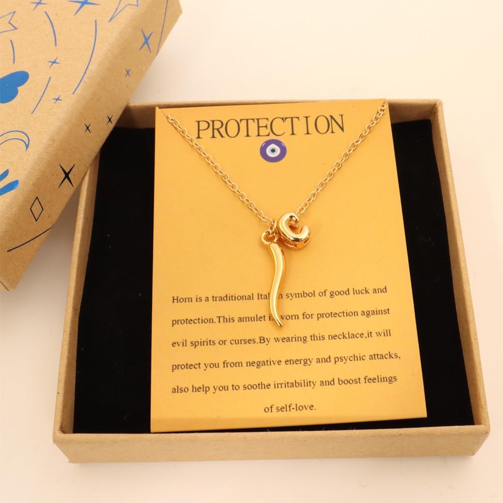 Dainty Letter Italian Horn Pendant Necklace for Women's Spiritual Protection Jewelry - Image 5
