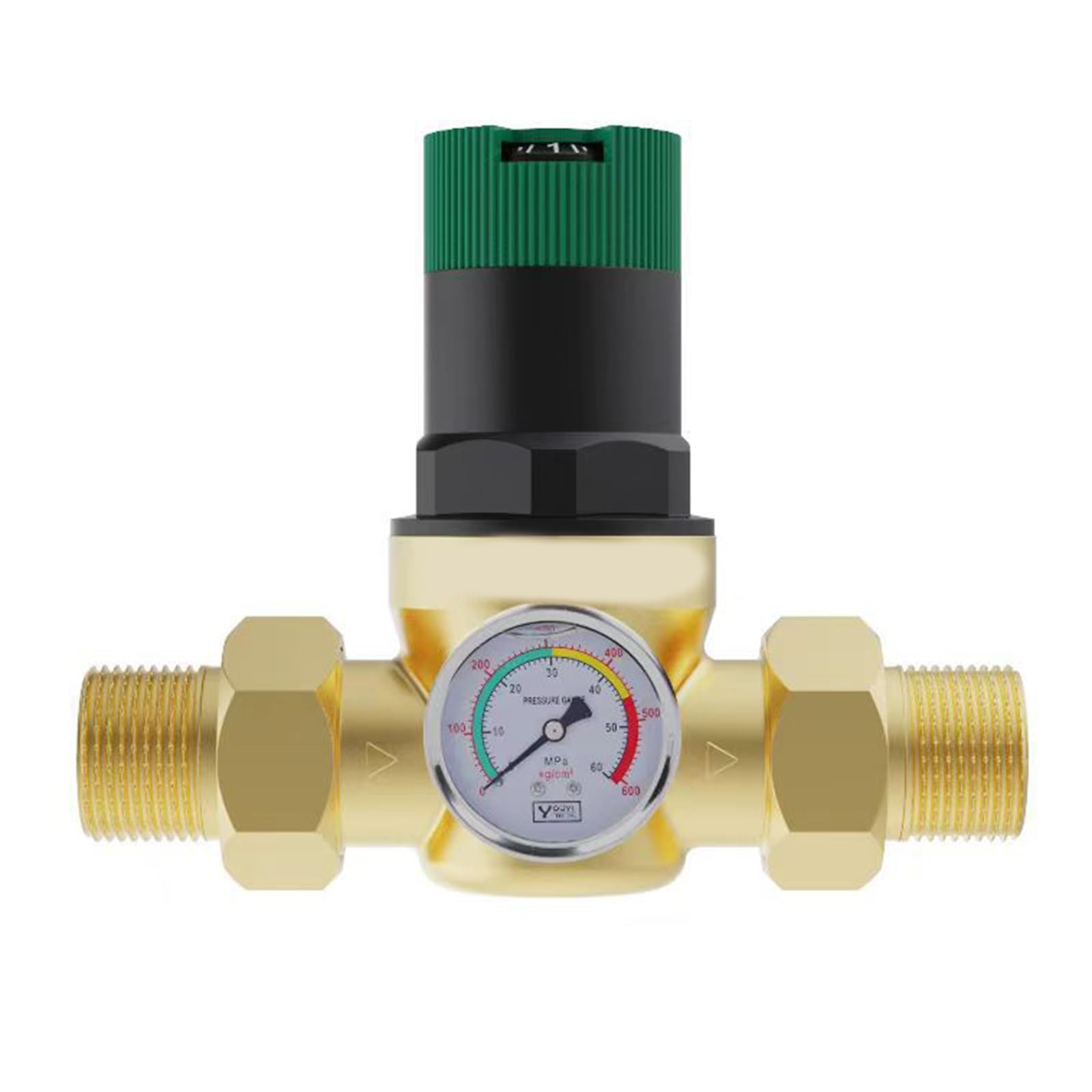 Regulador de presión de plomería residencial en latón con manómetro Visible y Cuerpo en línea roscado para Uso en línea de Agua Regulador de presión de plomería residencial Manómetro de latón