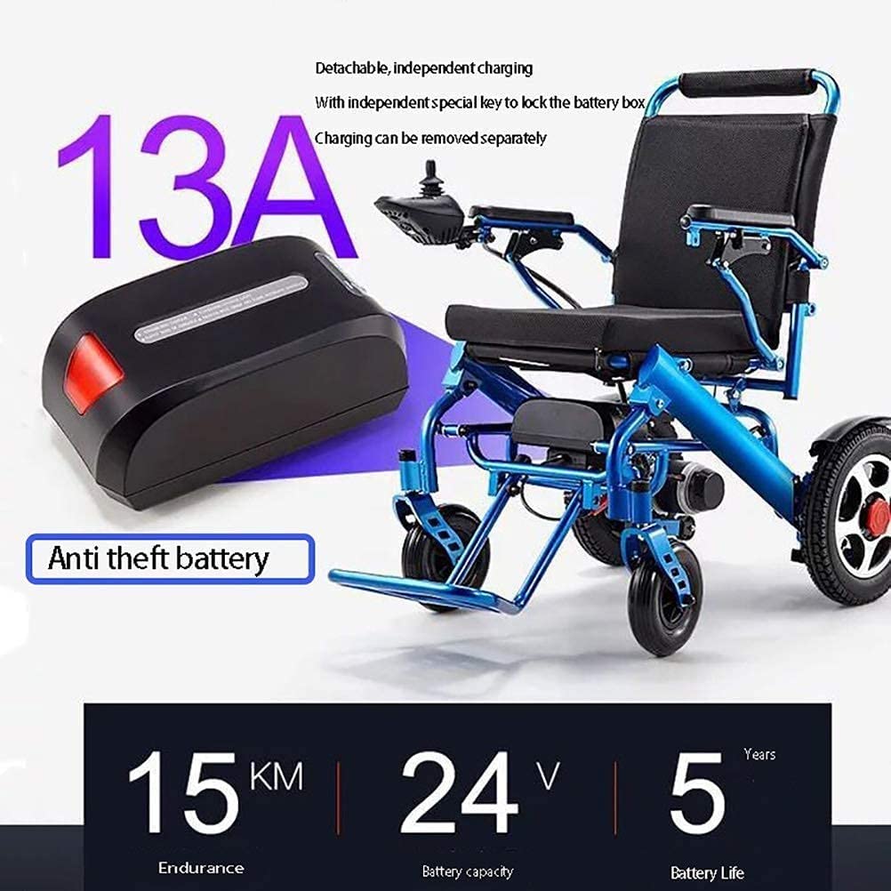 Sedia Rotelle Elettrica Pieghevole Leggera Sedia Rotelle Motorizzata Elettrica per Impieghi Gravosi con Telecomando, Sedia Rotelle per Aiuti alla Mobilità per Anziani Disabili Blue