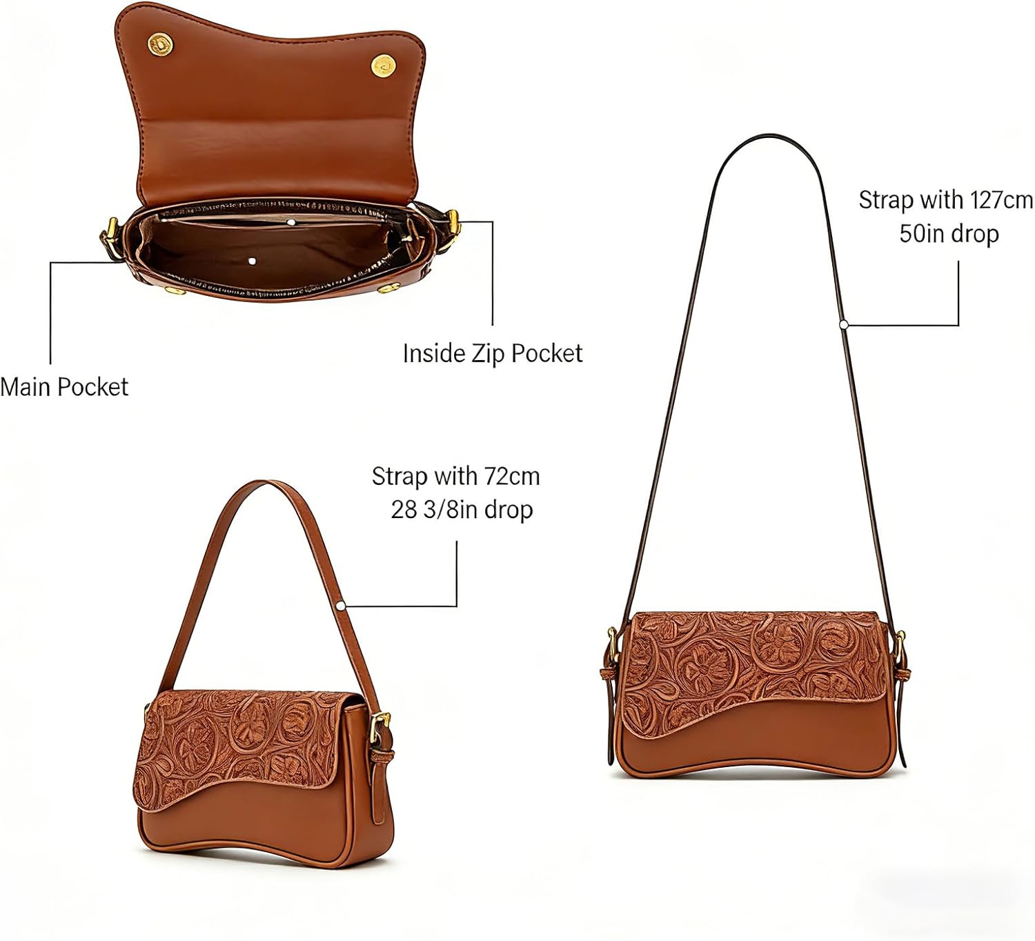 Amszke Shoulder Bag for Women Y2K Crossbody Purse PU Leather Underarm Handbag 2 Adjustable Strap for Daily Commute Travel