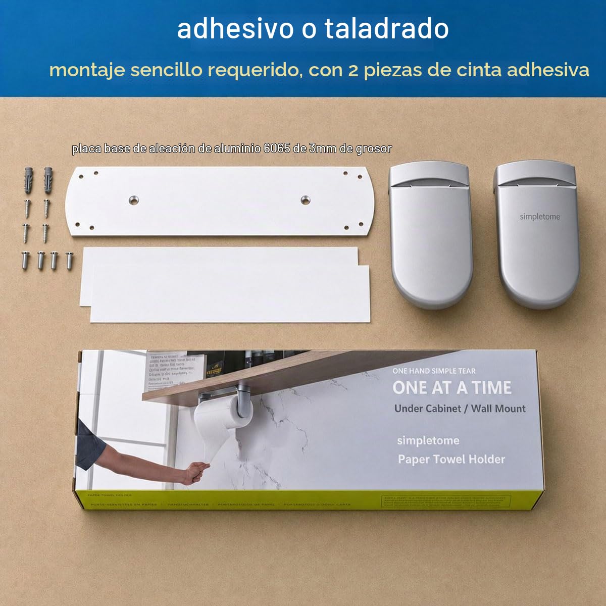 simpletome LÁGRIMA A UNA Mano Portarollos Cocina Porta Rollos Papel de Cocina Adhesivo Soporte Rollo Cocina Pared Acero Inoxidable (Perla Cromo Plata)