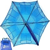 Drasry Fishing Bait Trap Foldable Fish Minnow Crab Crayfish Crawdad Shrimp Net Trap Cast Net Dip Cage Collapsible Easy Use Hexagon 6 8 12 Hole Fishing Accessories (Blue-6 Holes)