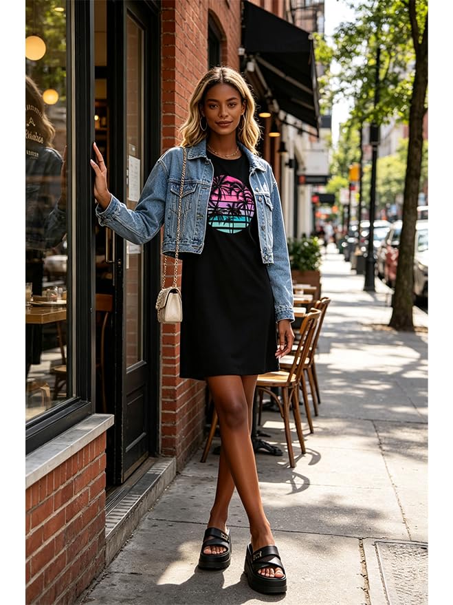 Image of Sun Salt Sand Coconut Tree Tank Mini Dress for Women Sleeveless Beach Praty Shirts Summer Vacation Short Mini Dresses
