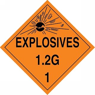 Accuform MPL115VP1 Plastic Hazard Class 1/Division 2G DOT Placard, "Explosives 1.2G 1" with Graphic, 10-3/4" Width x 10-3/4" Length, Black on Orange