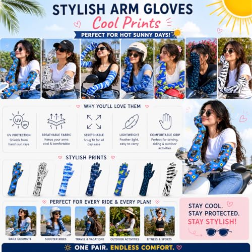 Image of Khillayox Cotton Sun Protection Printed Full Hand Long gloves for Women| UV Protection Sleeves Perfect for Cycling, Driving, Running, Football & Outdoor Activities- Pair of 1