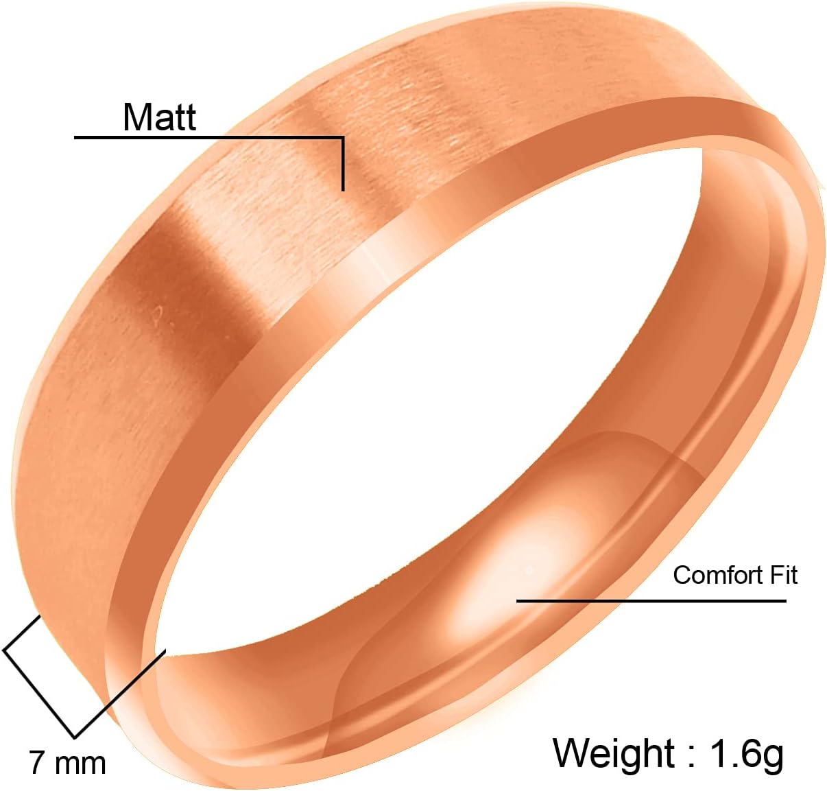 Everstone Custom Personalize Fingerprint Engrave Matte & Brushed Flat Beveled Edge Ring Male Female Men Women His Her Groom Bride Promise Ring Wedding Bands Titanium Ring Color: Rose Gold Sz