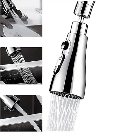 Suicune 360 degree Swivel Kitchen Tap Spray Head with 3 Modes, FM22 M24 Sink Tap Faucet Attachment, Replacement Bubbler Head Aerator, and Tap Adapter Accessories (G1/2)