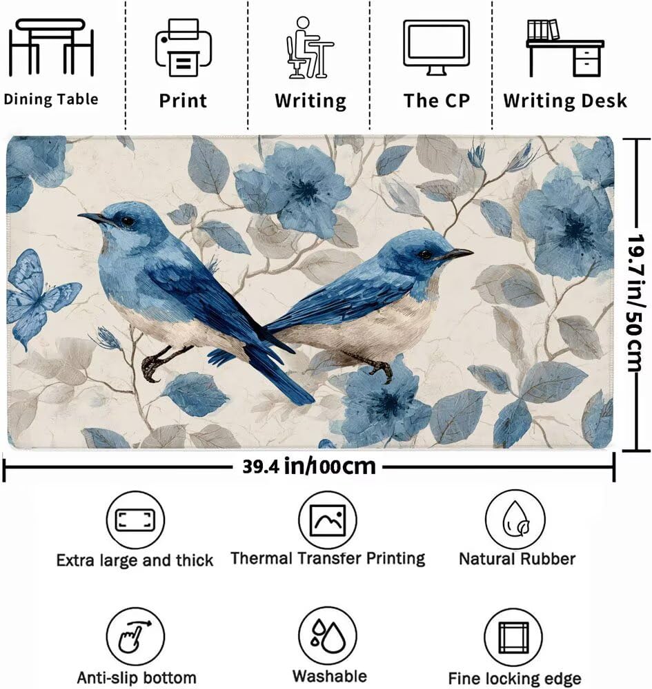 Niebieska podkładka pod mysz dla graczy, podkładka pod mysz xxl 1000 x 500 x 3 mm, mata na biurko dla zwierząt ze zszytymi krawędziami i gumową podstawą, wodoodporna podkładka pod mysz nadaje się do