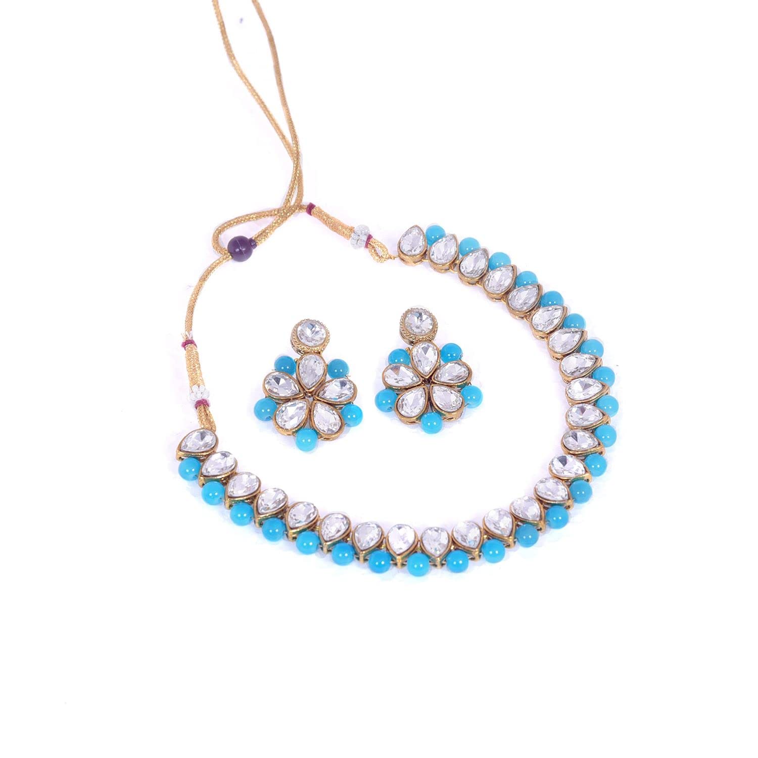 AariKaari Gold Plated Choker Necklace Set for Women and Girls Stone Kundan Beads Necklace with Earrings Jewellery Set for Wedding - Blue (B09H4YGZ1N) Amazon Price History, Amazon Price Tracker