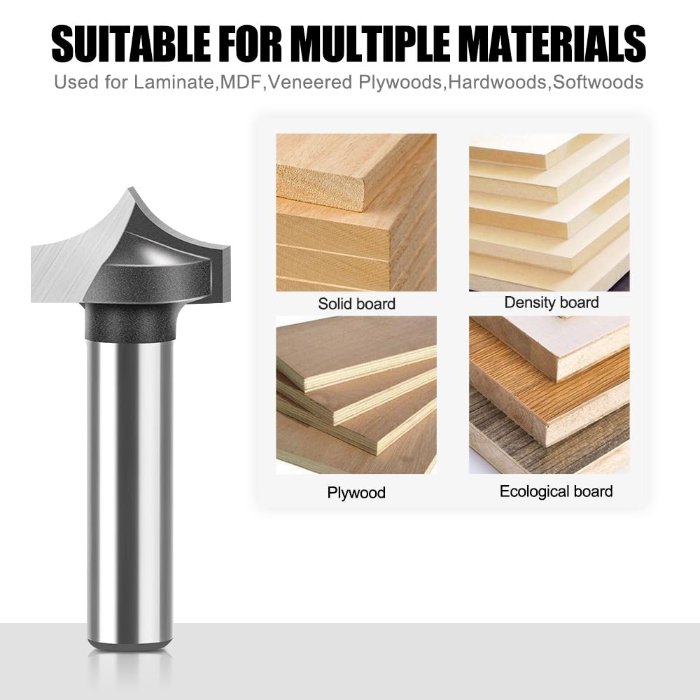 Set di 4 Punte per Fresa, Diametro Gambo 8 mm, Arrotondata e Rotonda, per Legno, Utensili per la Lavorazione del Legno