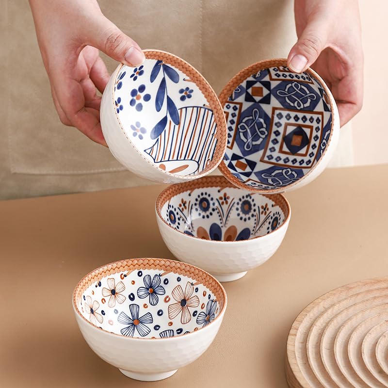Image of 6-Piece Ceramic Dinner Set, 2 Plates & 4 Bowls, Microwave Safe, Dishwasher Safe, Floral Dinnerware (Multicolor, 2 Plate & 4 Bowl Set)