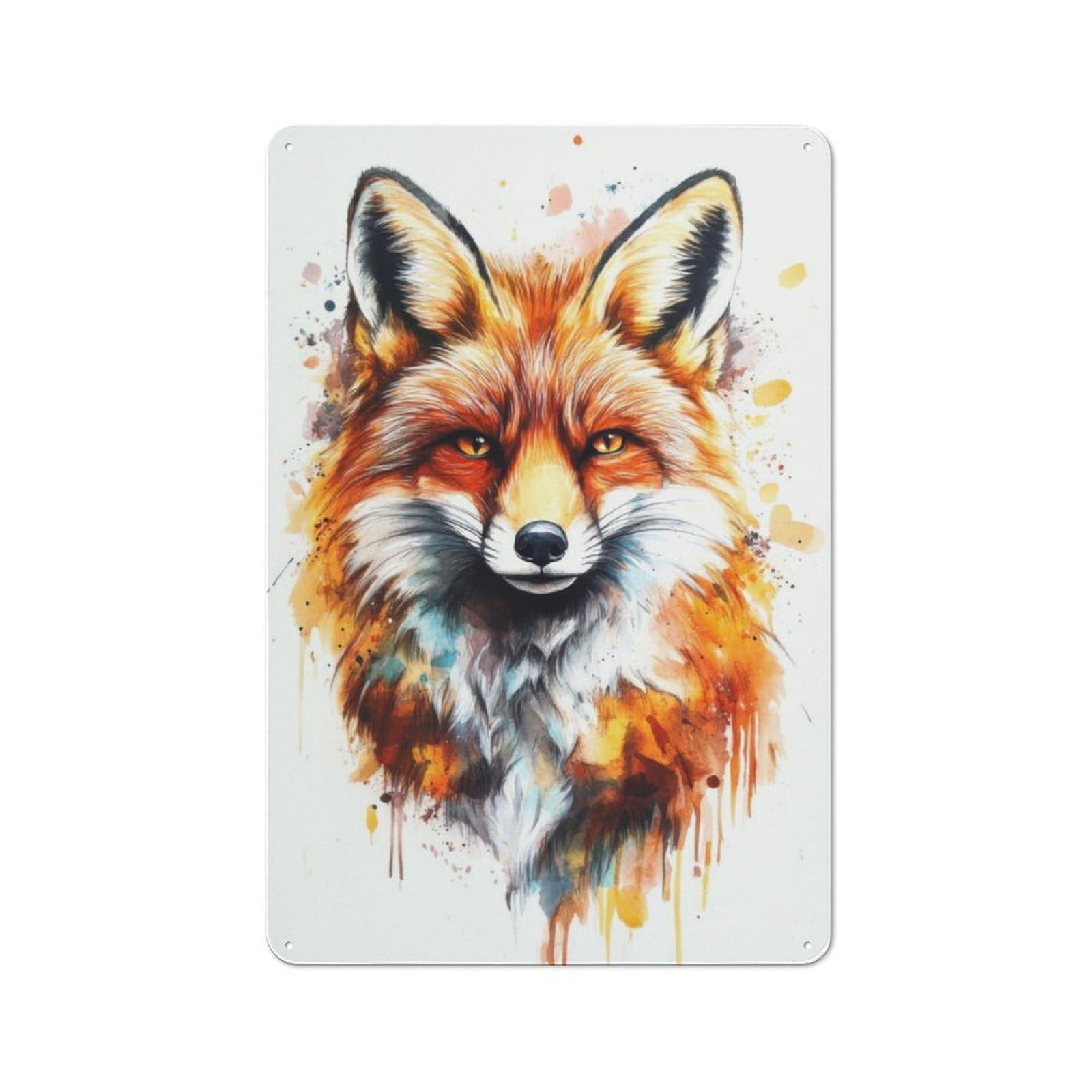 Junmoney Watercolor Fox Portrait Retro Metal Wall Sign 30X20cm With For Bar Or Restaurant, Gift Idea For A New Home And Metal Sign Collection