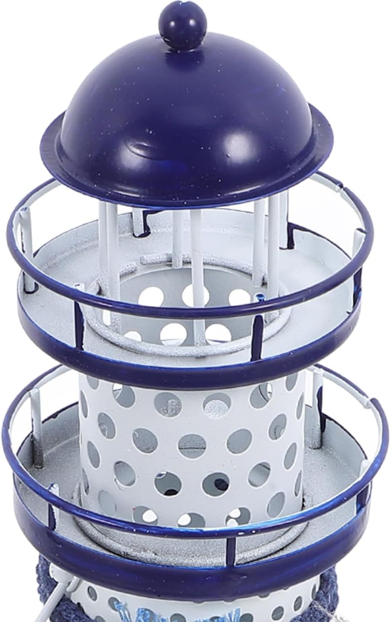 Amosfun Nautical Lighthouse Decor, 11.22In Metal Lighthouse Candle Holder Ornament, Vintage Sailboat Shell, Mediterranean Desktop Centerpiece, Nautical Party Favors